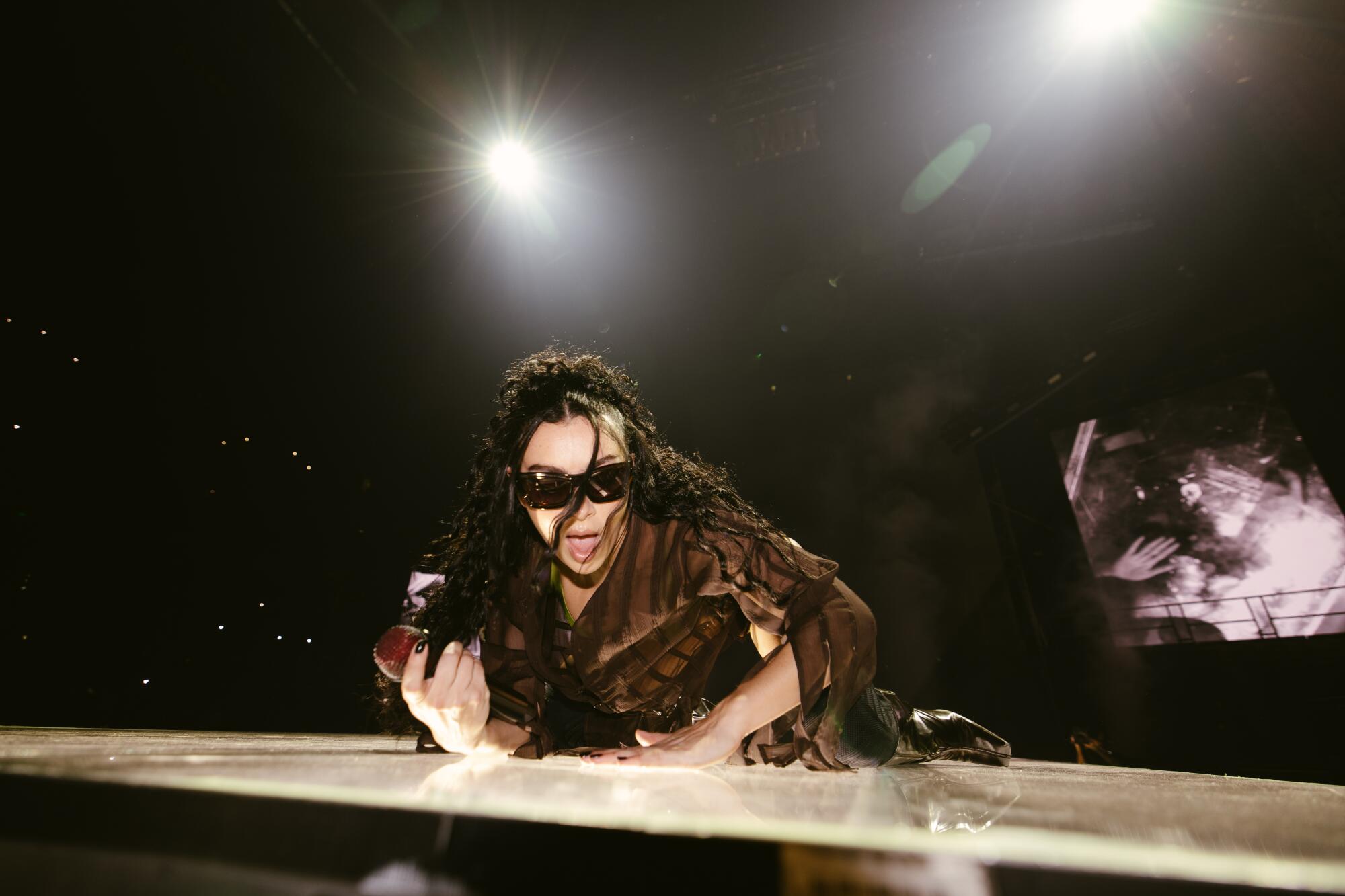 Charlie XCX during an earlier stop in her tour. The pop star did not allow Times photographers to shoot her set at Coachella.