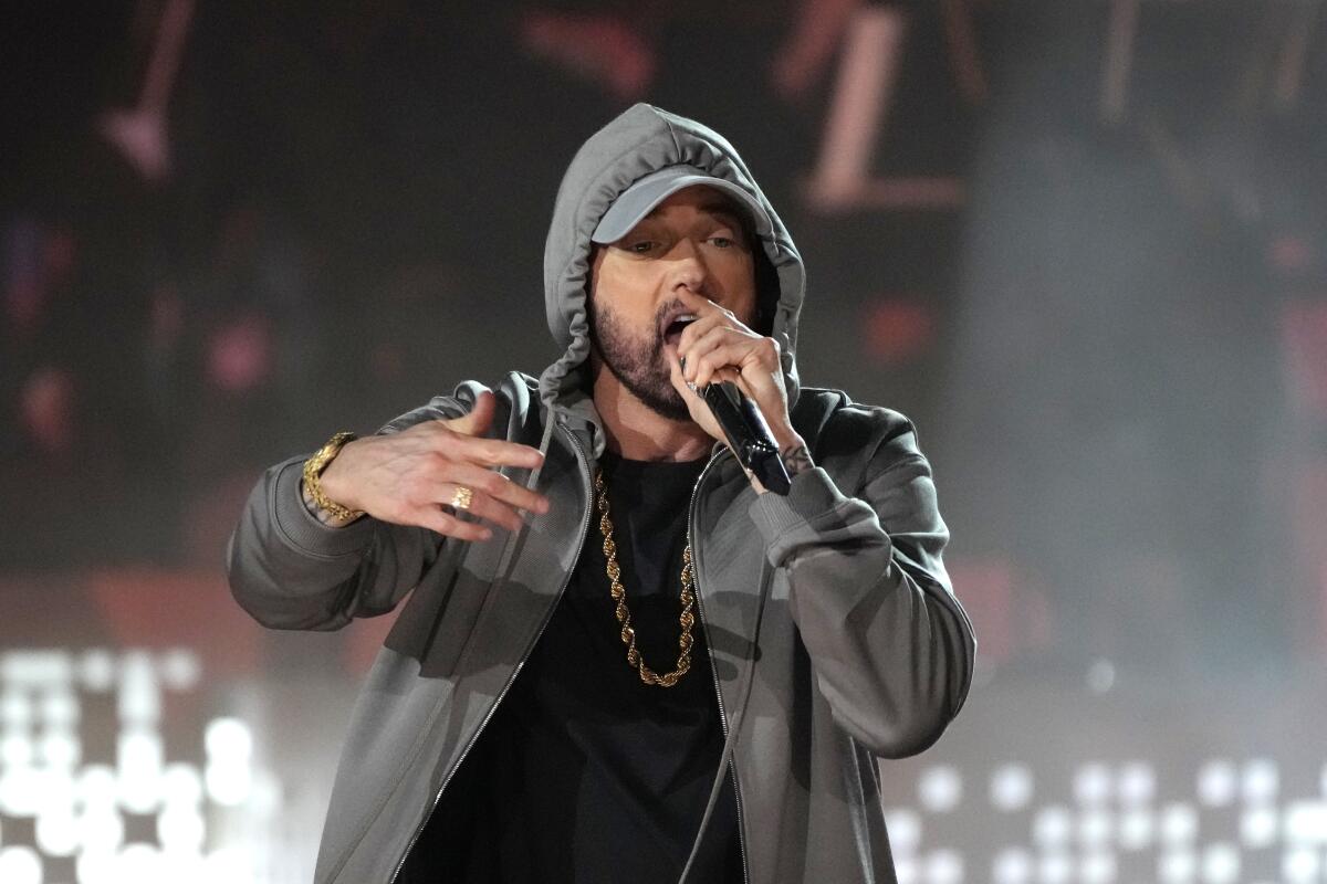 Eminem performs onstage last year.