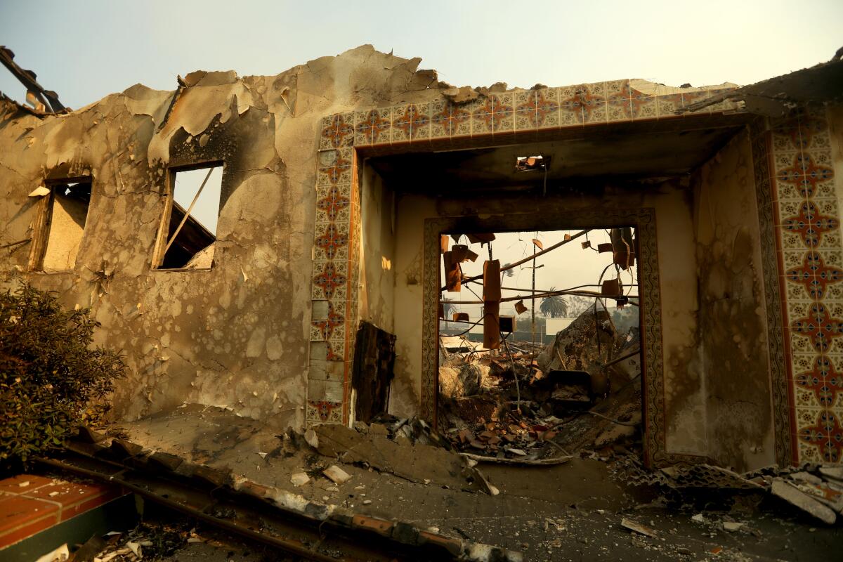 A wall remains from the fire that ravaged Palisades Charter Elementary School.