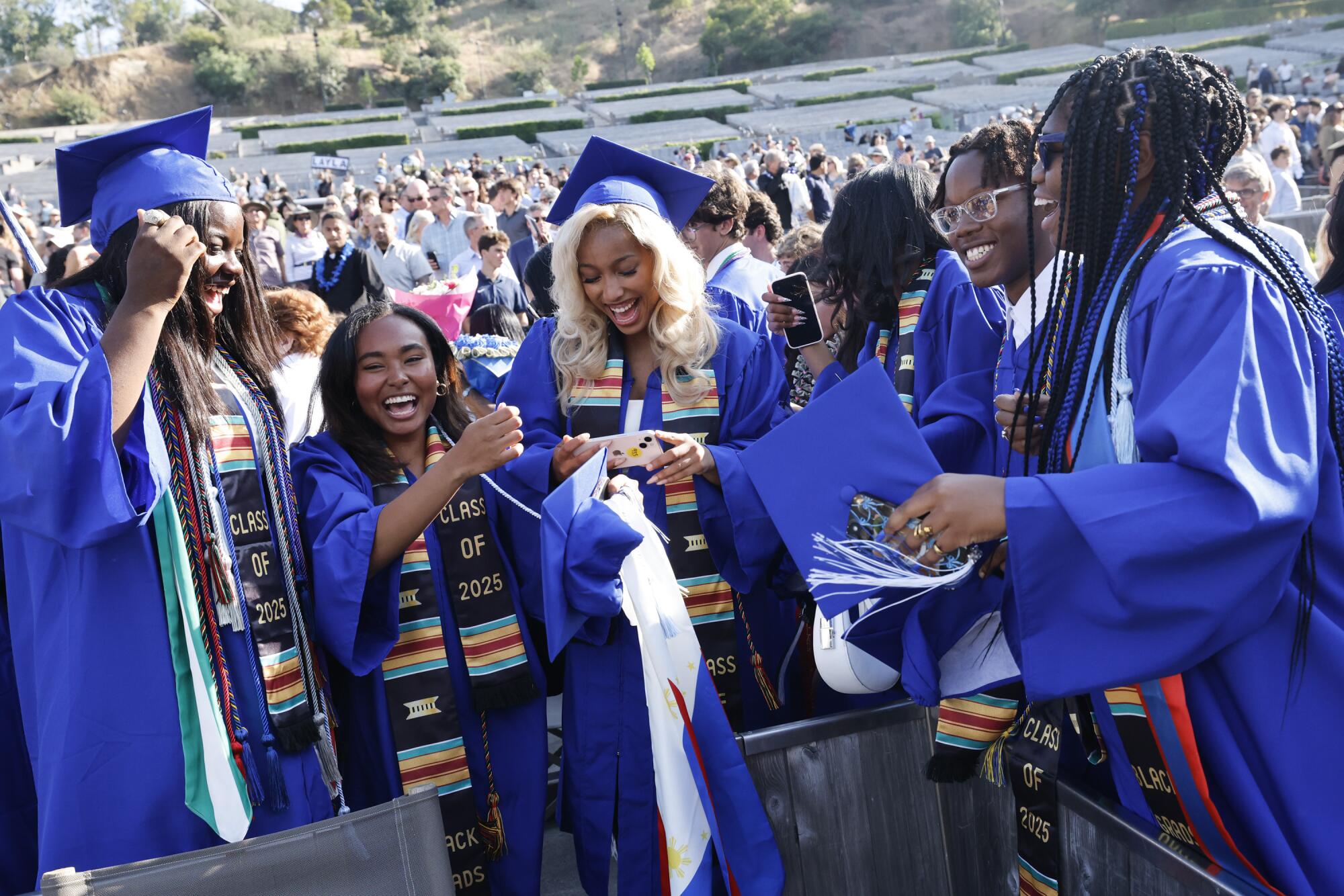 Students celebrate at the Palisades High graduation ceremony.
