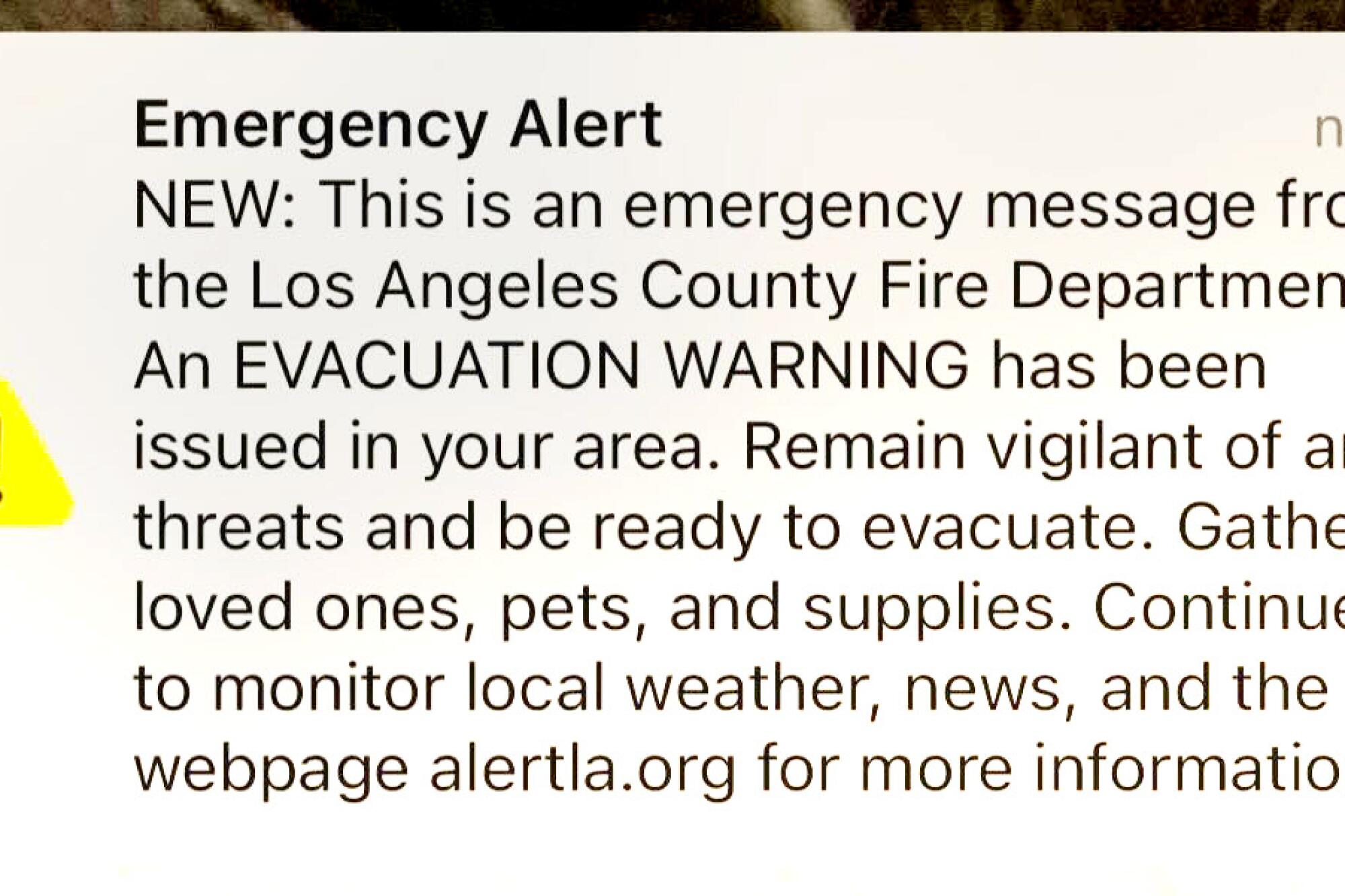 A screenshot of a county emergency alert sent in error