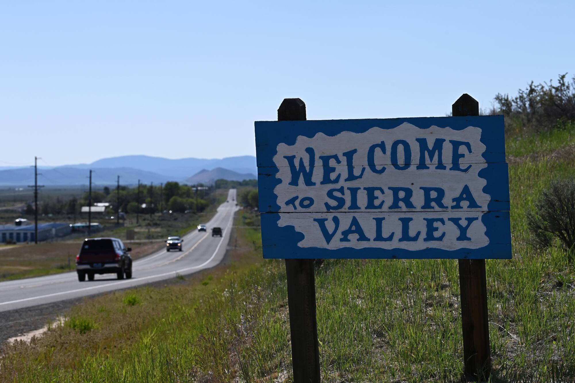 A roadside sign welcomes visitors to the Sierra Valley.
