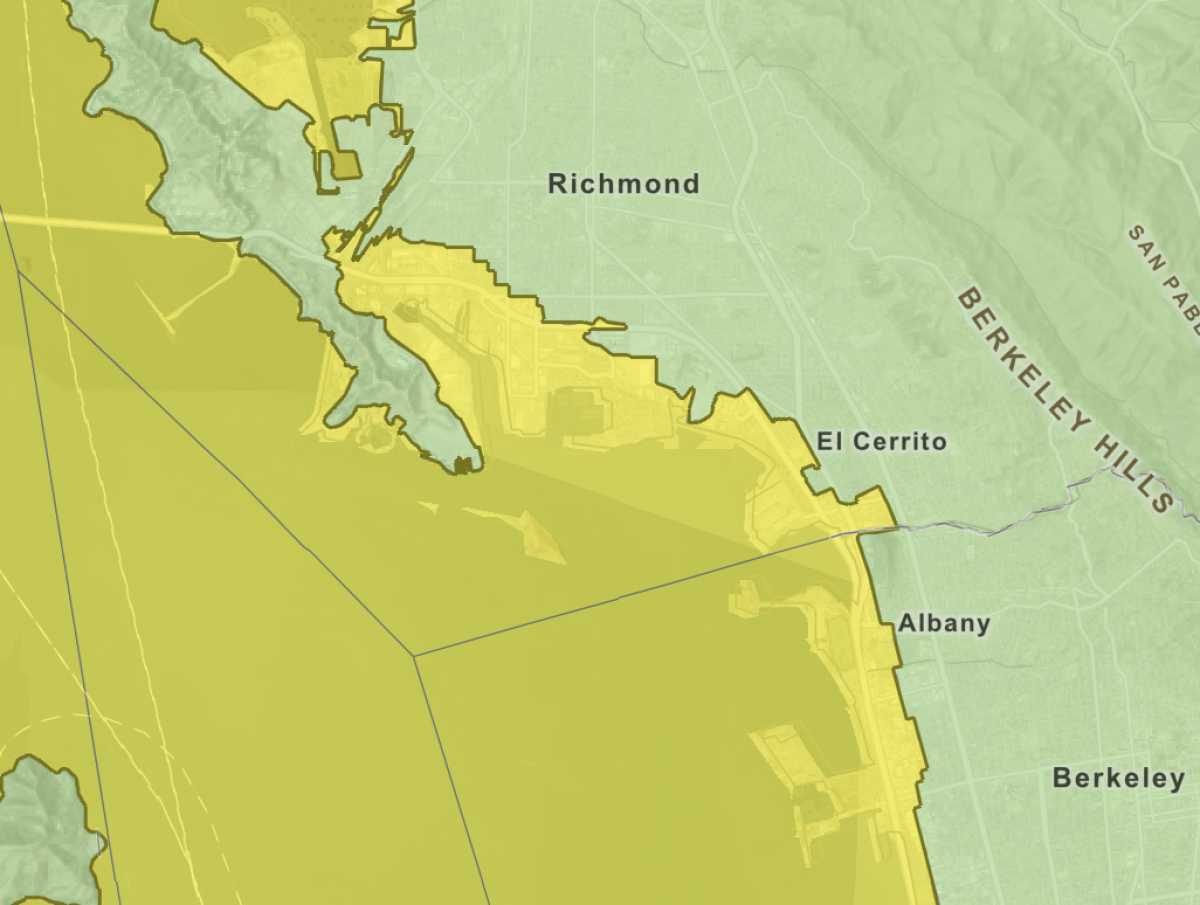 Areas of coastal Berkeley and Richmond are in the tsunami hazard area.