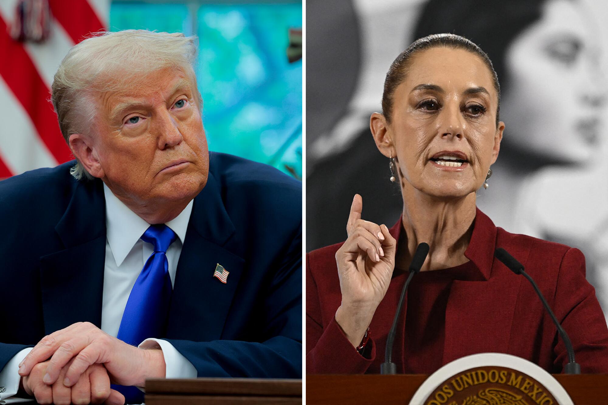 Side by side portraits of Presidents Donald Trump and Claudia Sheinbaum