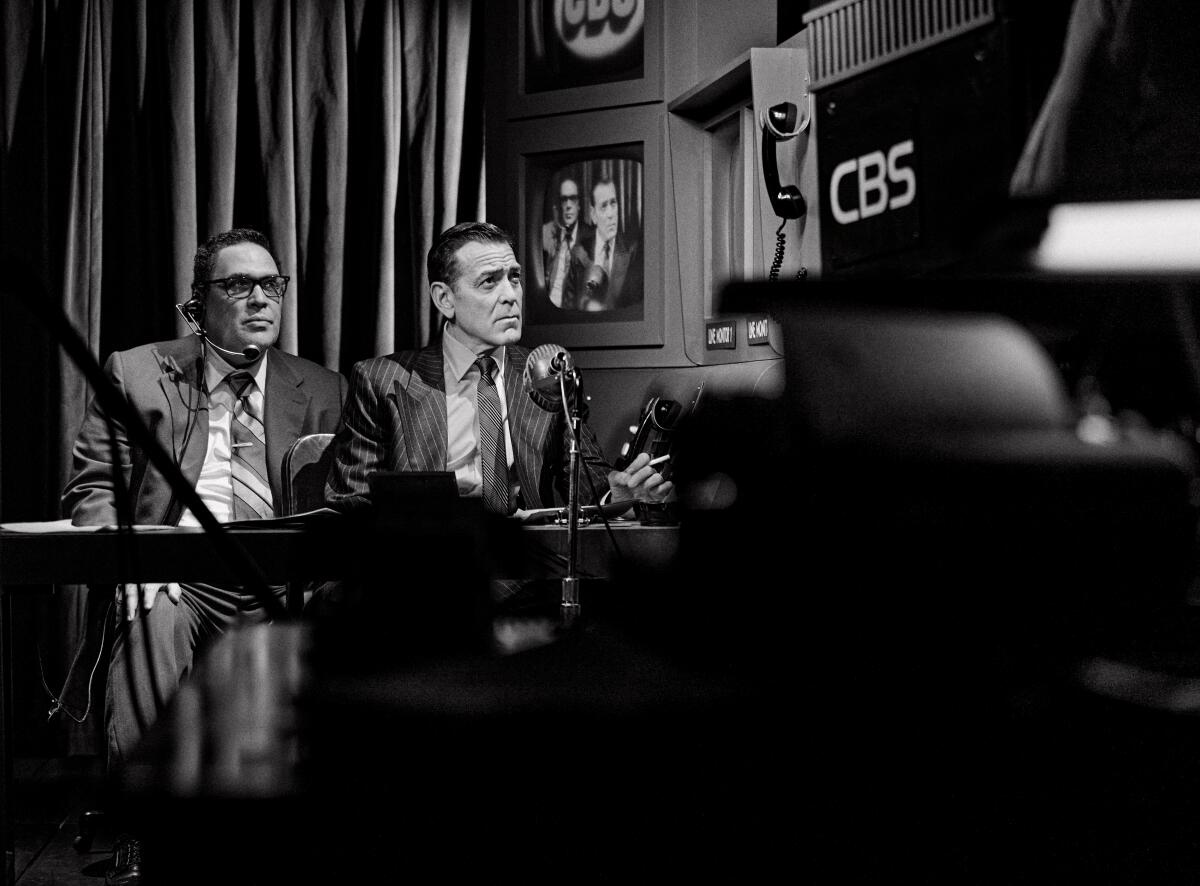 Glenn Fleshler, left, and George Clooney in "Good Night, and Good Luck" at Broadway's Winter Garden.