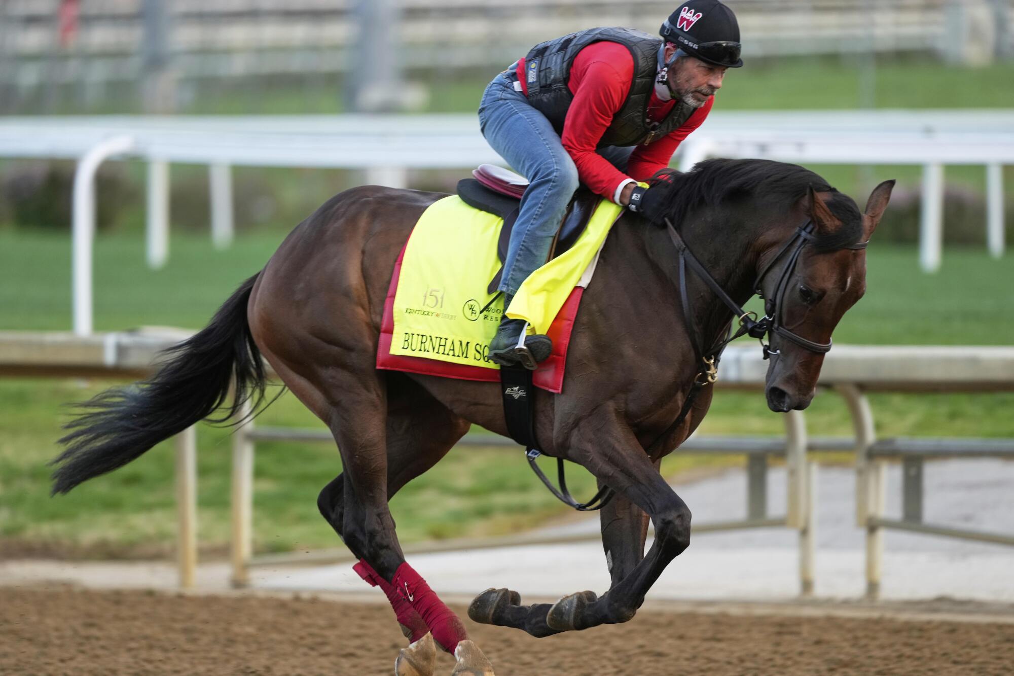 Kentucky Derby entrant Burnham Square works out at Churchill Downs on Monday.