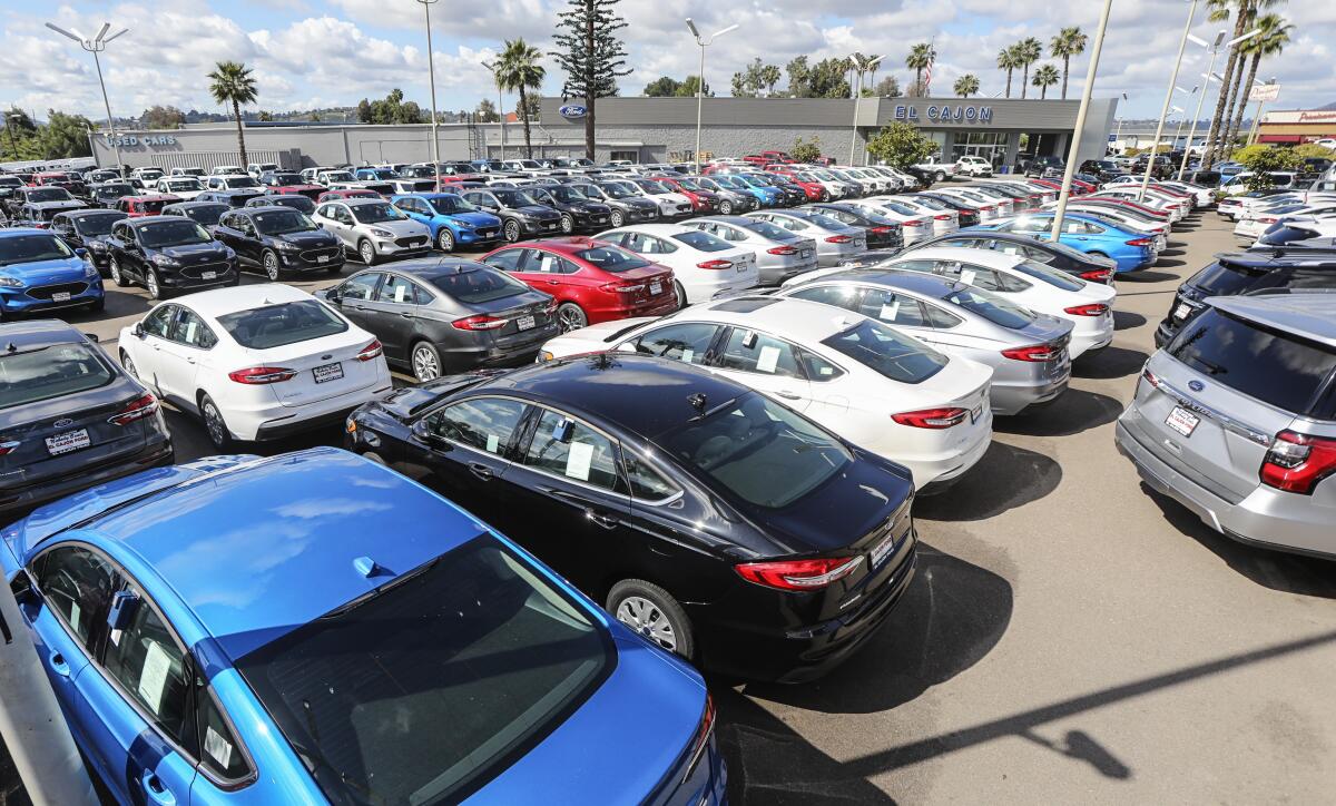 A car lot at El Cajon Ford in California.
