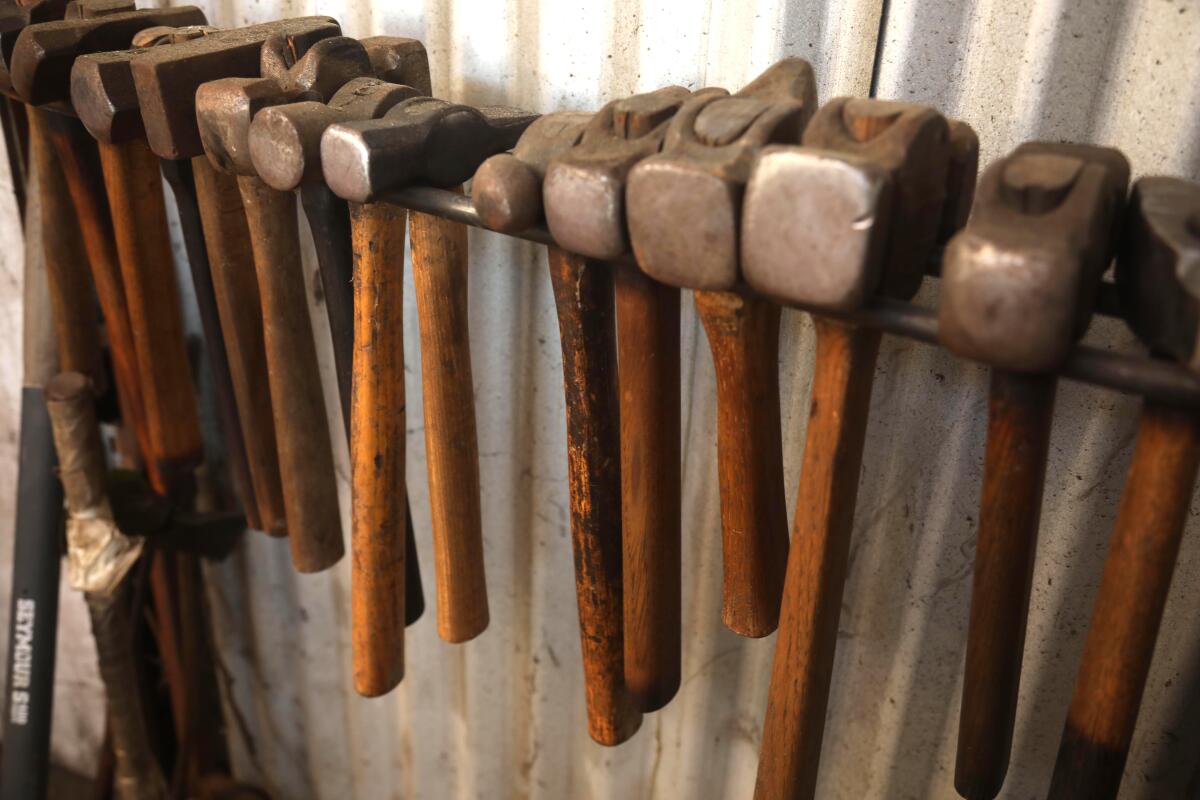 A variety of hammers used by bladesmith Nick Berkofsky